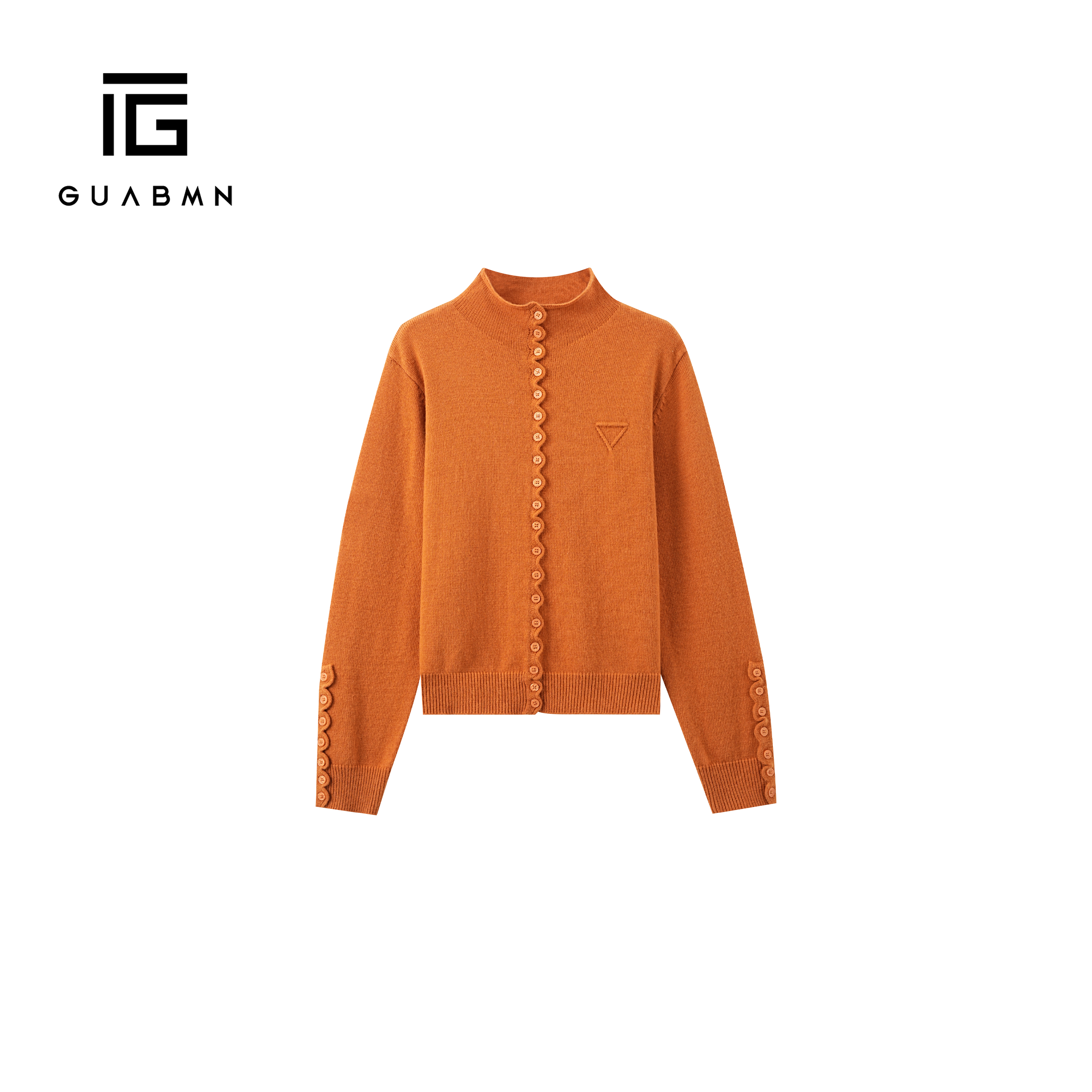 GUABMN2025秋冬新款木耳边单排扣三角标针织开衫显瘦百搭毛衣155