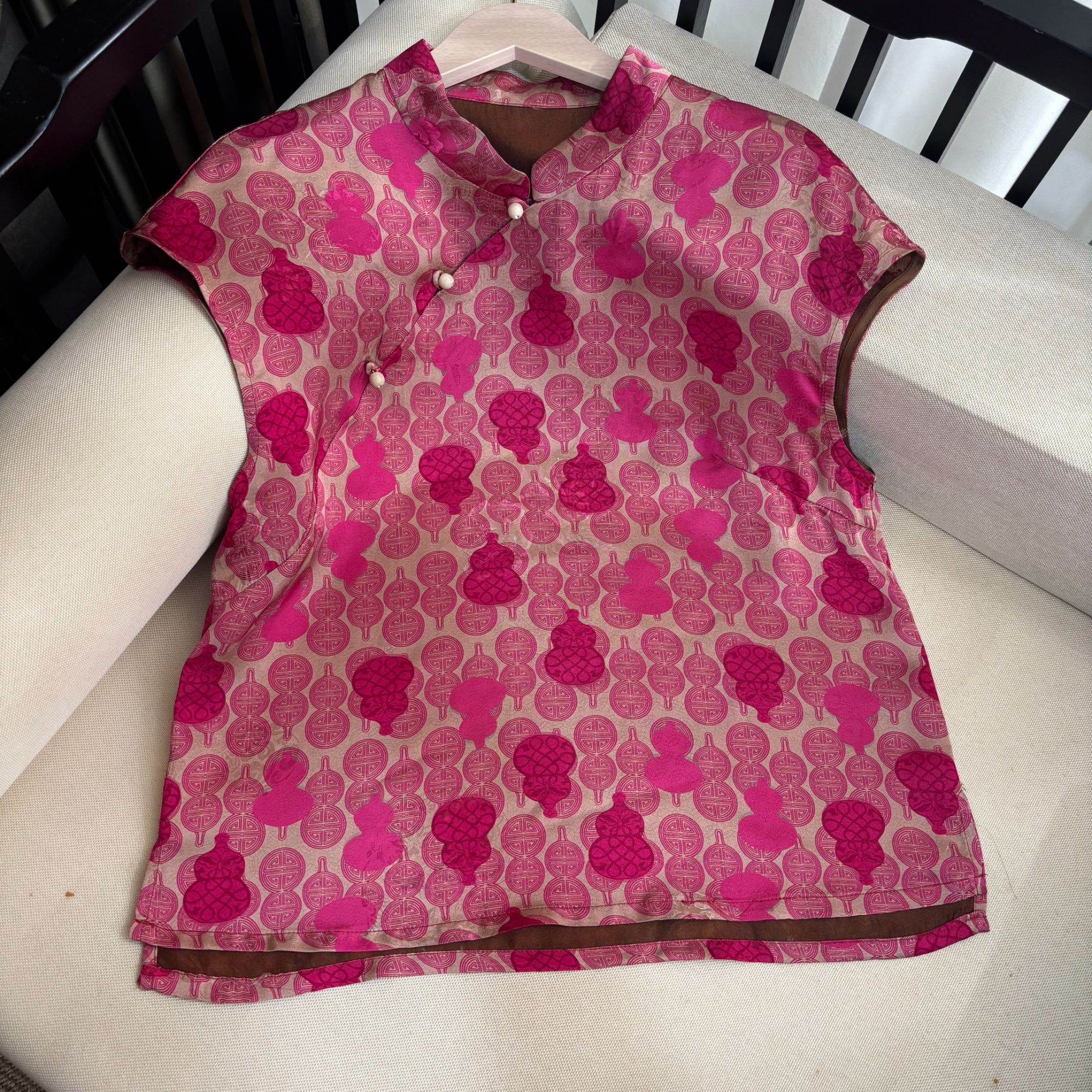 夏季新中式国风桑蚕丝复古短袖时尚提花修身百搭上衣女S310