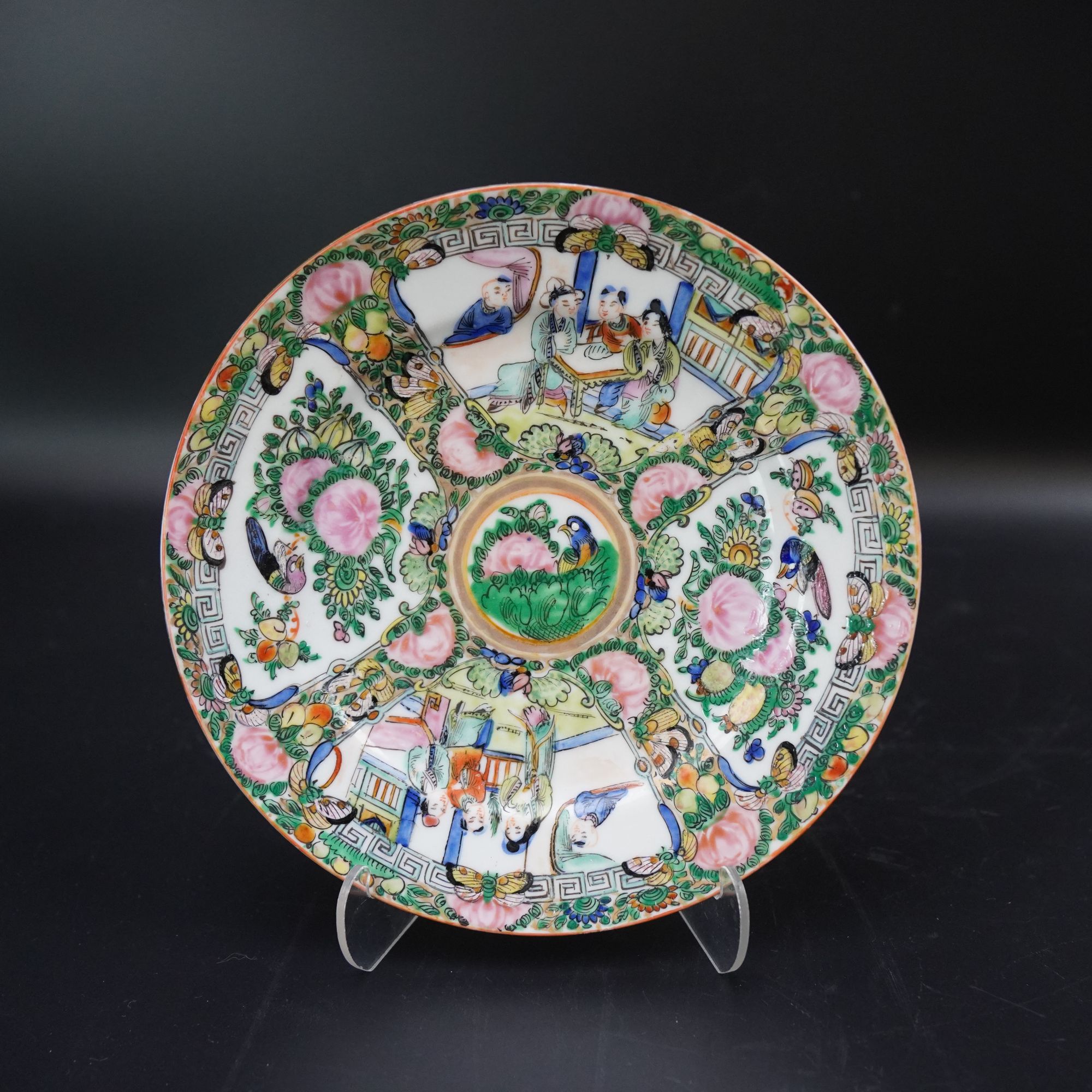 Lot.25110360民国广彩开窗人物花鸟纹盘 直径：约19cm