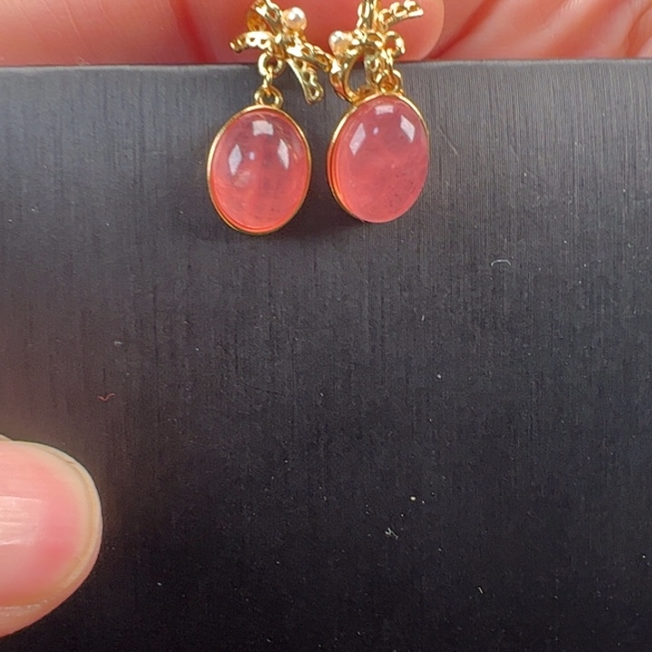 菱锰矿（红纹石）耳饰银S925镶嵌