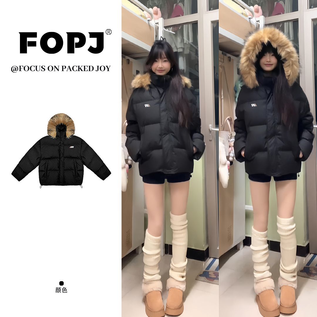FOPJ冬季学院风加绒保暖可拆卸毛领棉服女设计感休闲百搭拉链外套