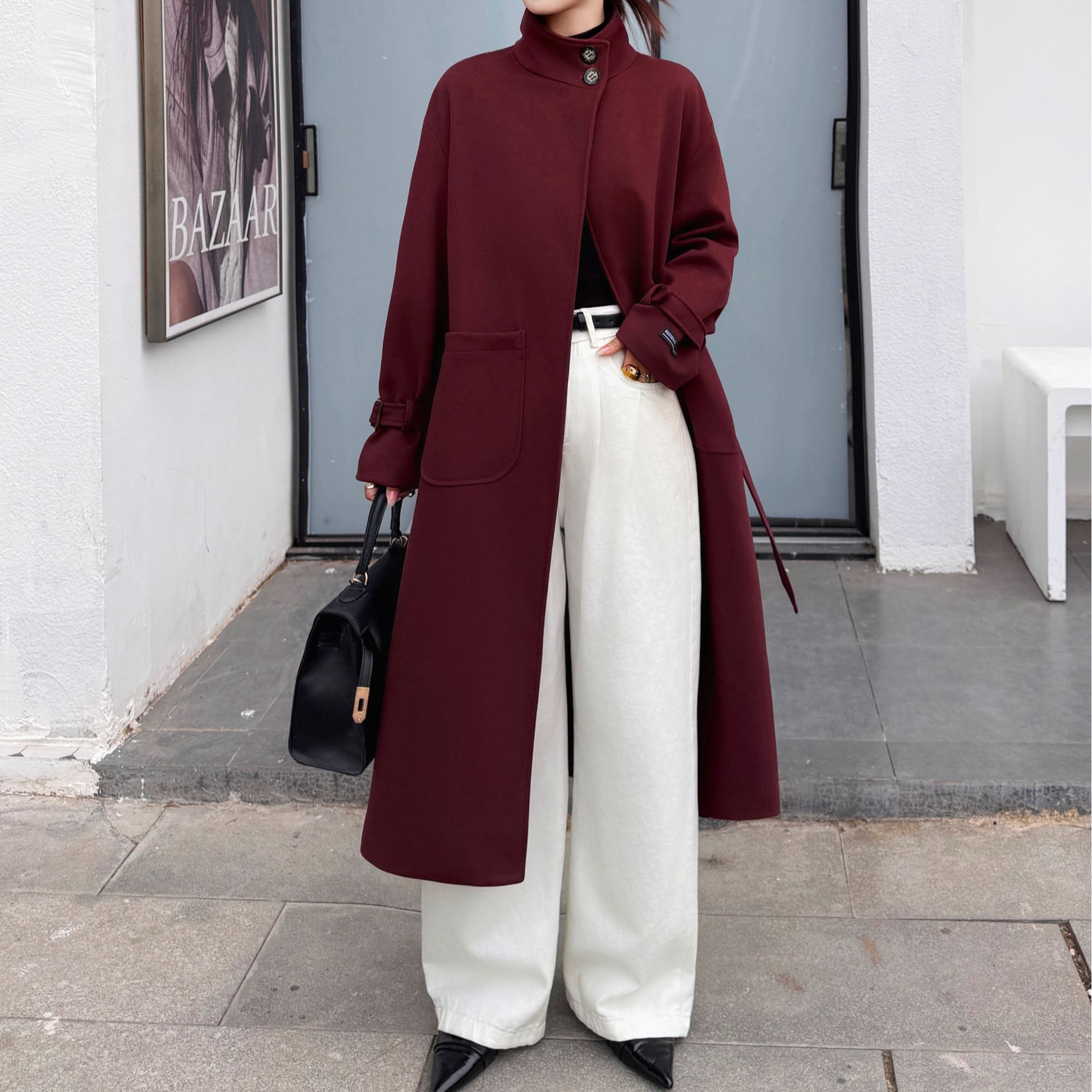 T286#毛呢外套女神范高级款收腰立领大衣（衣长112左右）