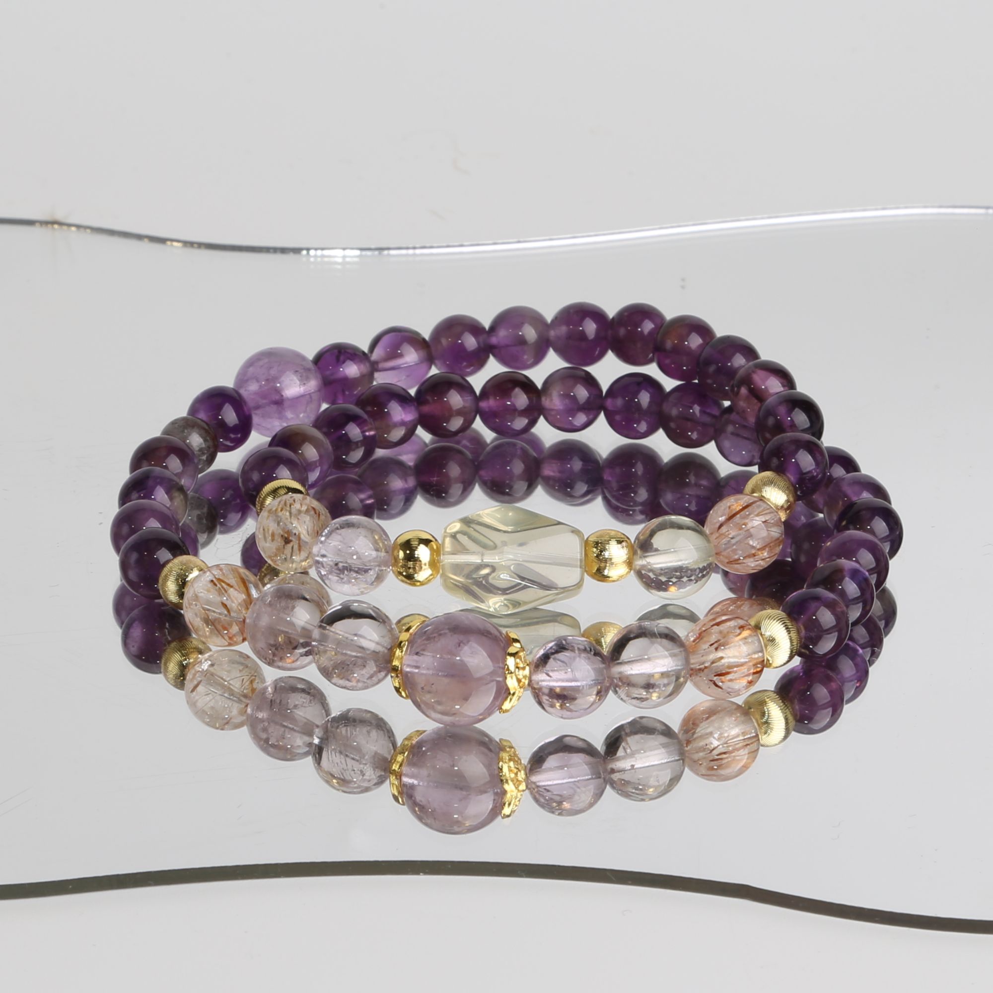 【月光宝盒】双圈超七+黄水晶+紫水招财暴富收藏级别水晶手串多样化