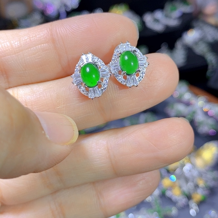 翡翠戒指银S925镶嵌天然翡翠