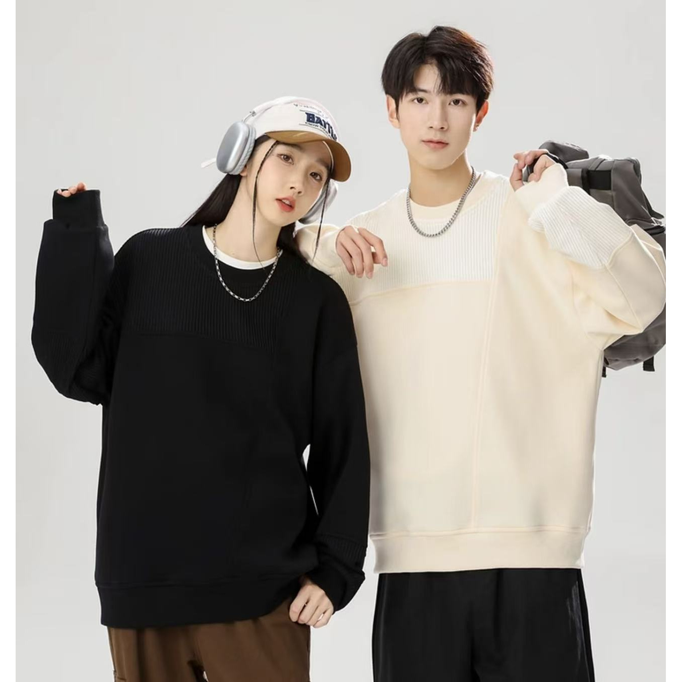 拼接百搭男士长袖T恤休闲上衣3795