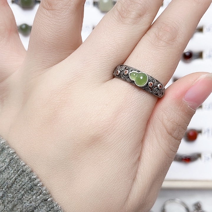 和田玉银S925镶嵌戒指