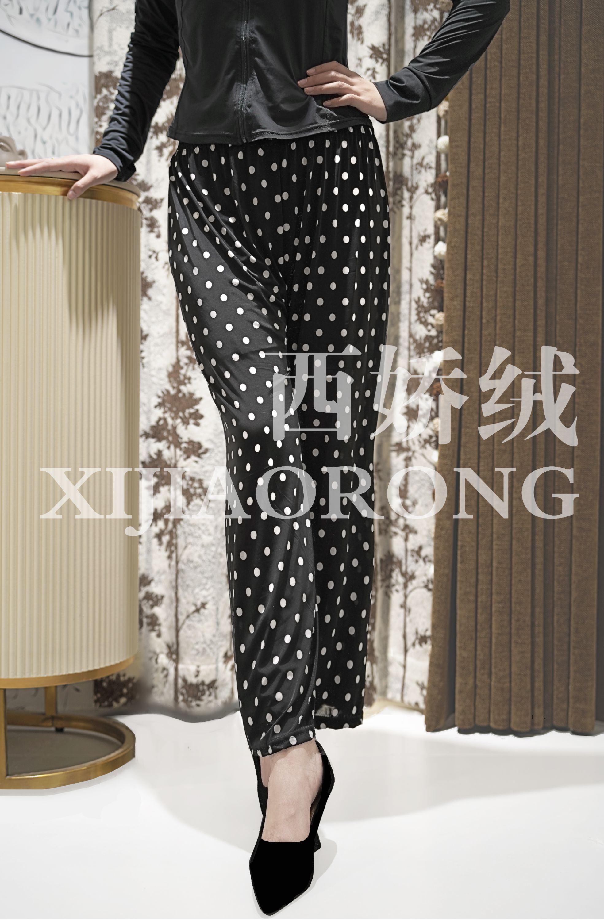 冰丝九分裤松紧长裤休闲裤国风裤印花夏季微弹力阔腿裤薄款复古-3