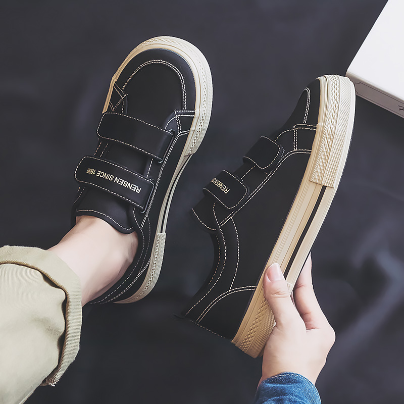 人本魔术贴帆布鞋男士运动休闲百搭春季透气潮男鞋韩版平底板鞋