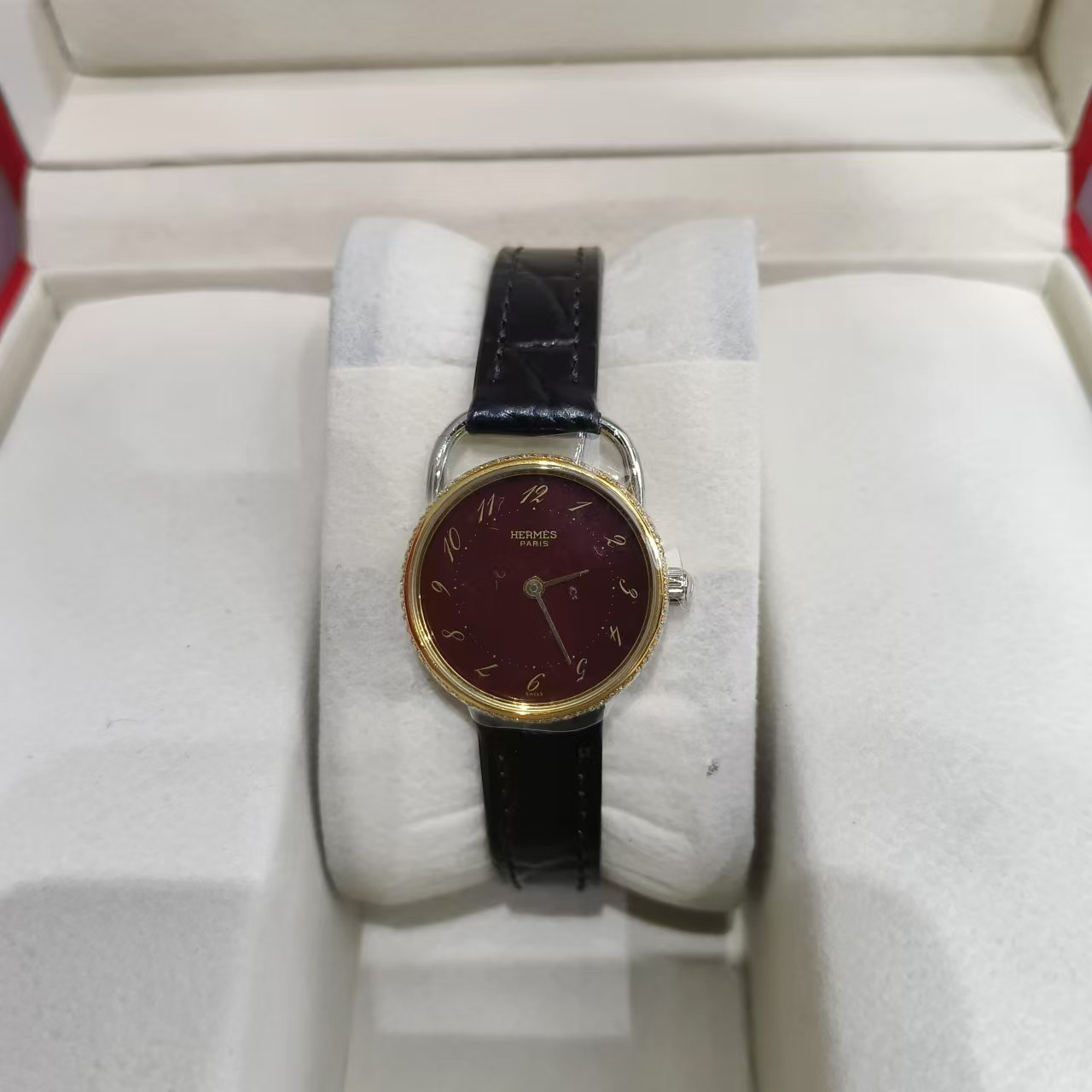 95新 Hermes/爱马仕 石英表后镶钻盘24/256107091/yy