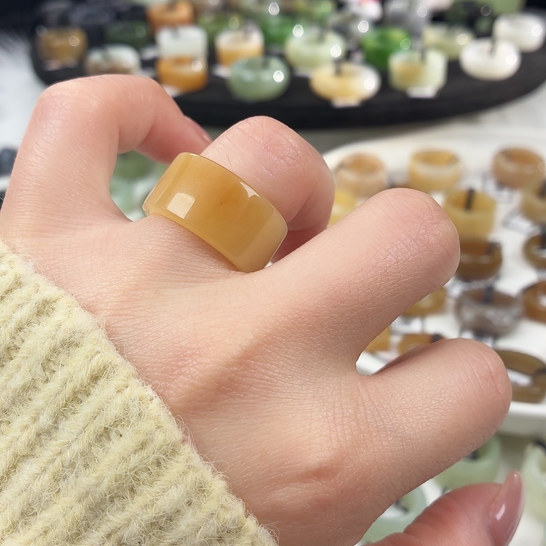 和田玉未镶嵌戒指S5蜜橘糖圆切17.4