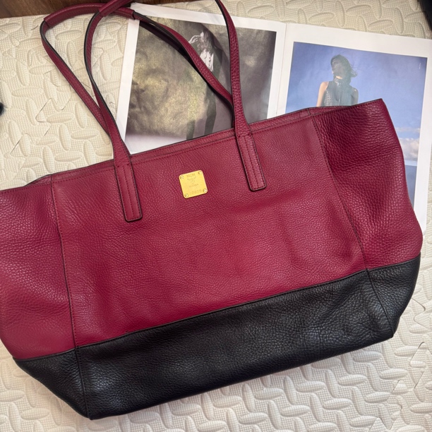 95新 MCM 大麦中古/mcm/红拼黑托特/腋下包