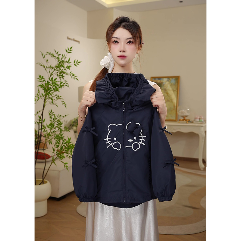 女童秋款外套2025春秋新款儿童洋气韩版卡通蝴蝶结连帽外套Q13868