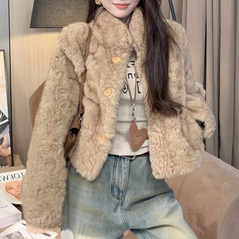 香朵儿【芬兰飘雪】时尚气质立领毛绒女士冬装新款保暖显瘦短外套