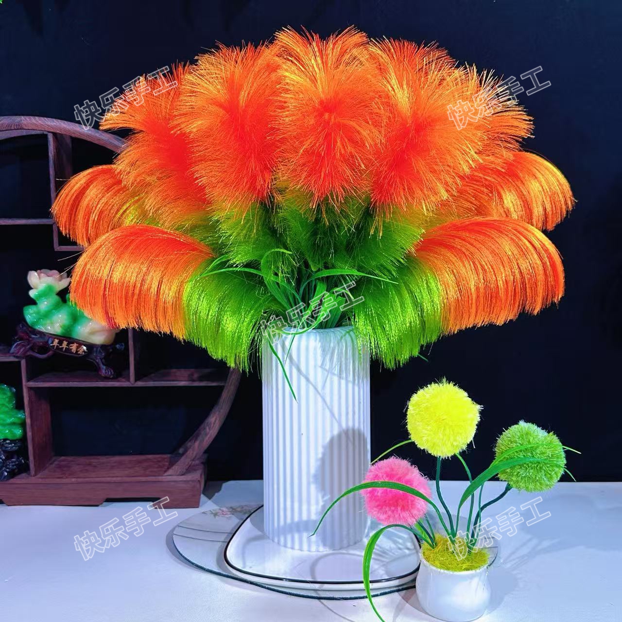 双色芦苇花成品手工DIY材料包【送花瓶】