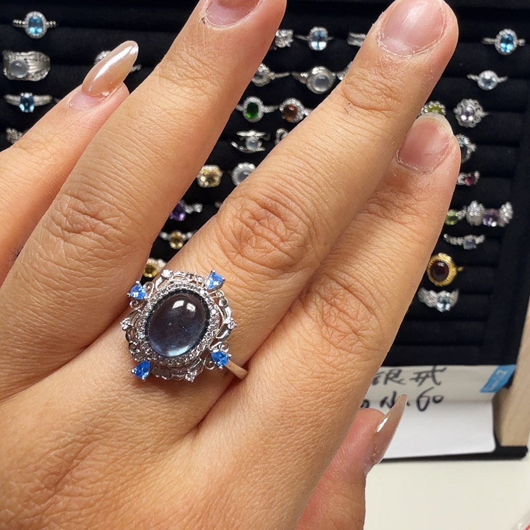 I***Y戒圈银S925镶嵌海蓝宝石