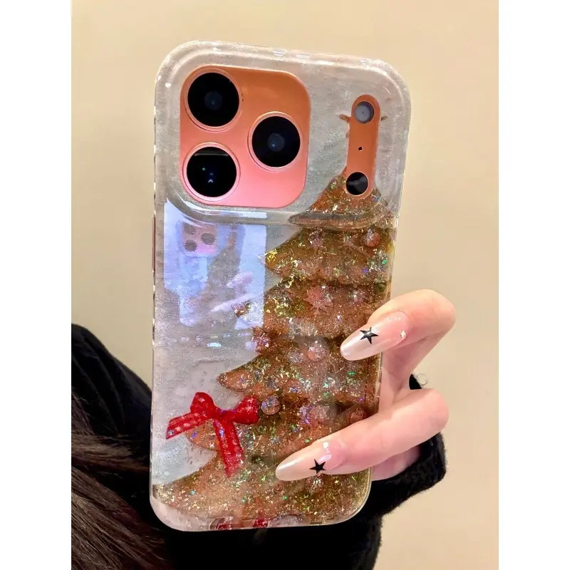 适用苹果iphone17promax闪粉圣诞树16pro个性韩系15ins风14手机壳