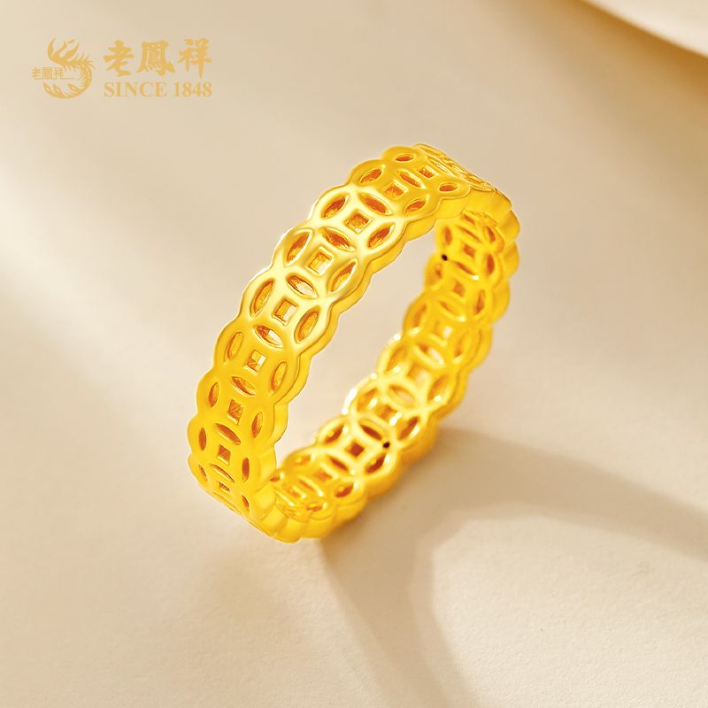老鳯祥黄金戒指金钱币戒指足金指环时尚百搭送女友节日礼物*商城