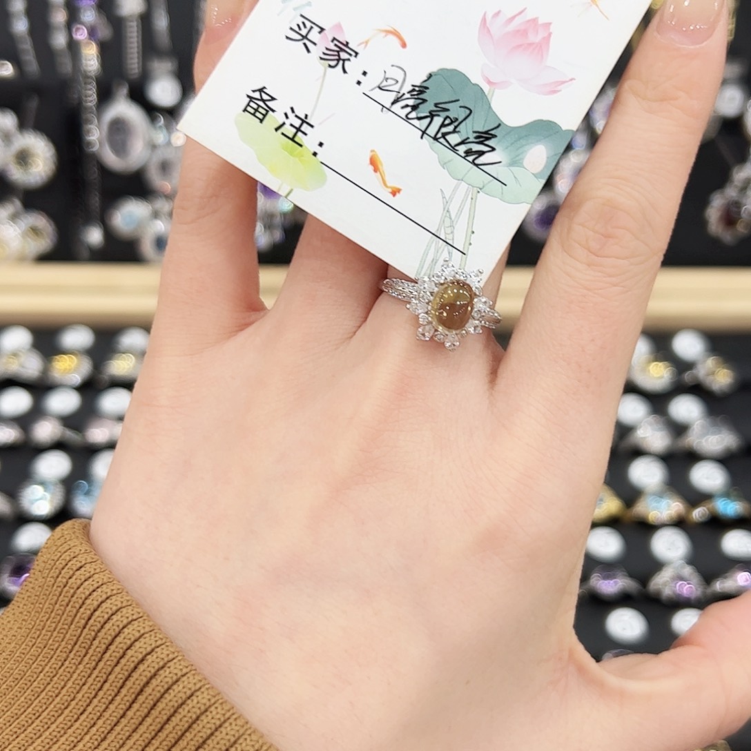 黄晶戒指银S925镶嵌戒指