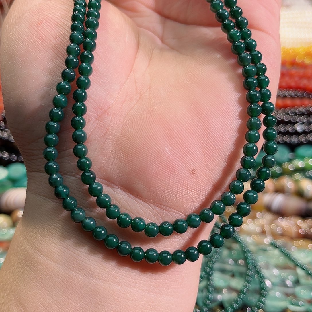 玛瑙/玉髓未镶嵌珠宝半成品碧玉绿玛瑙一条4mm