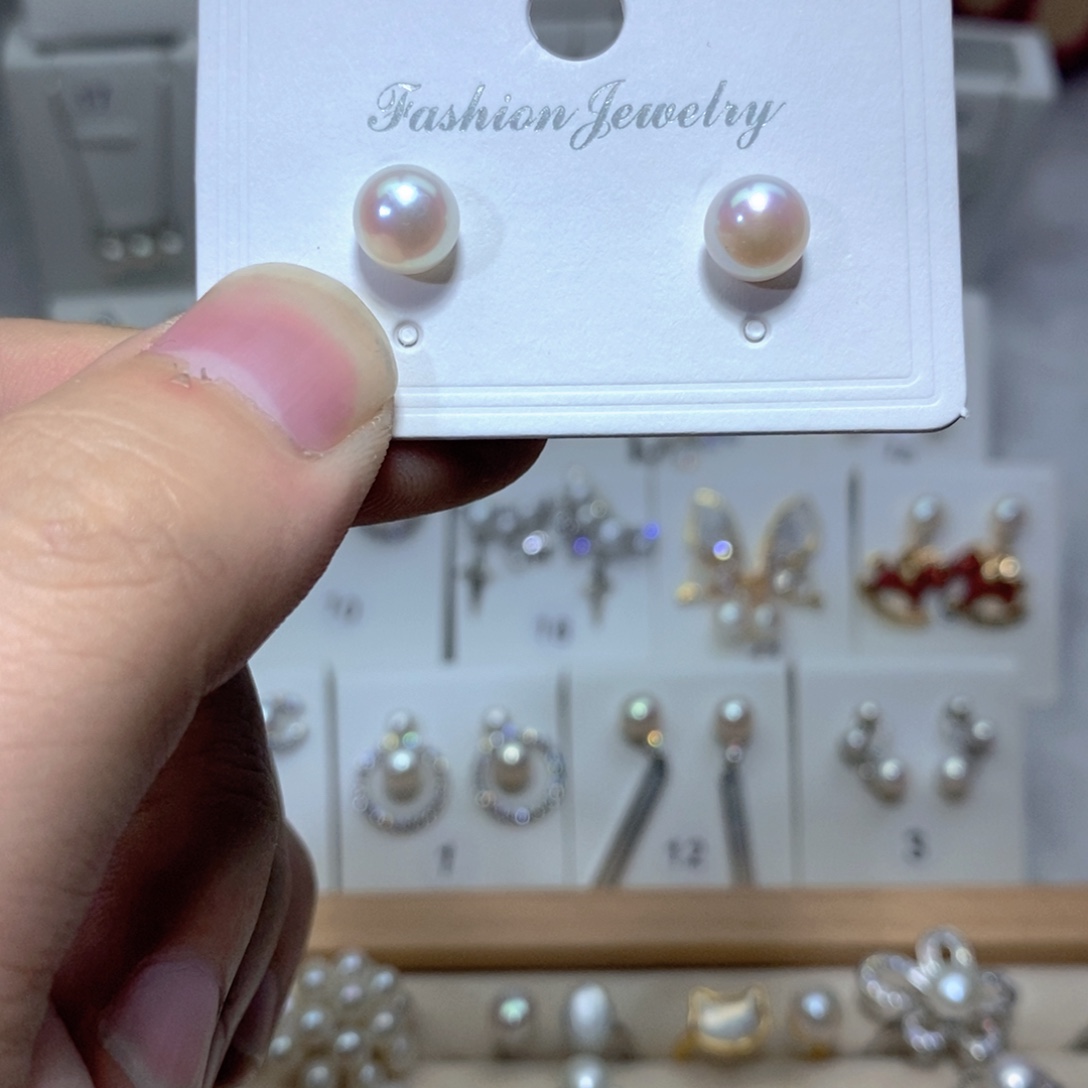 耳饰银S925镶嵌淡水珍珠