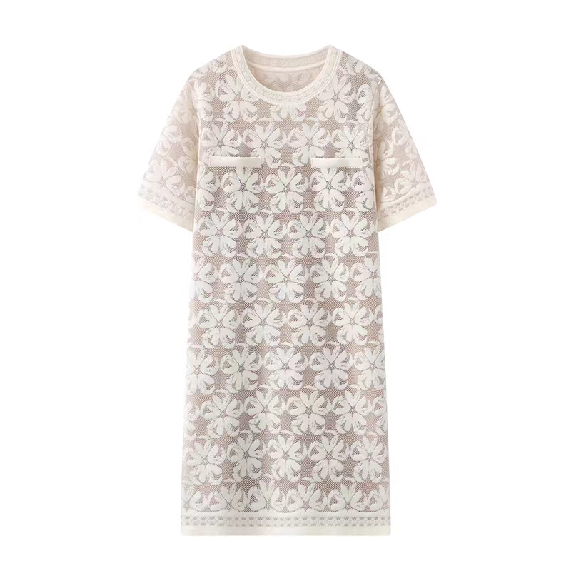 2025夏季新品休闲气质优雅蕾丝立体花朵拼接连衣裙女