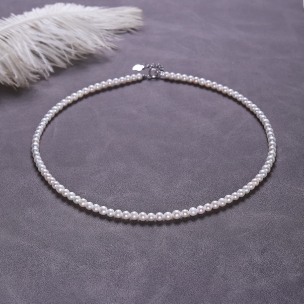  4.0-4.5mm白色淡水小米珠珍珠项链S925银女锁骨链轻奢百搭