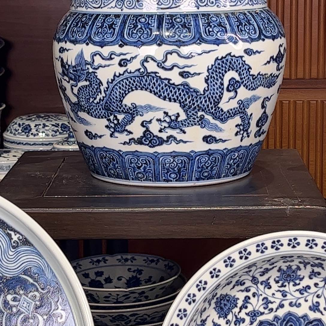 瓷片姚*双龙龙缸龙纹仿古