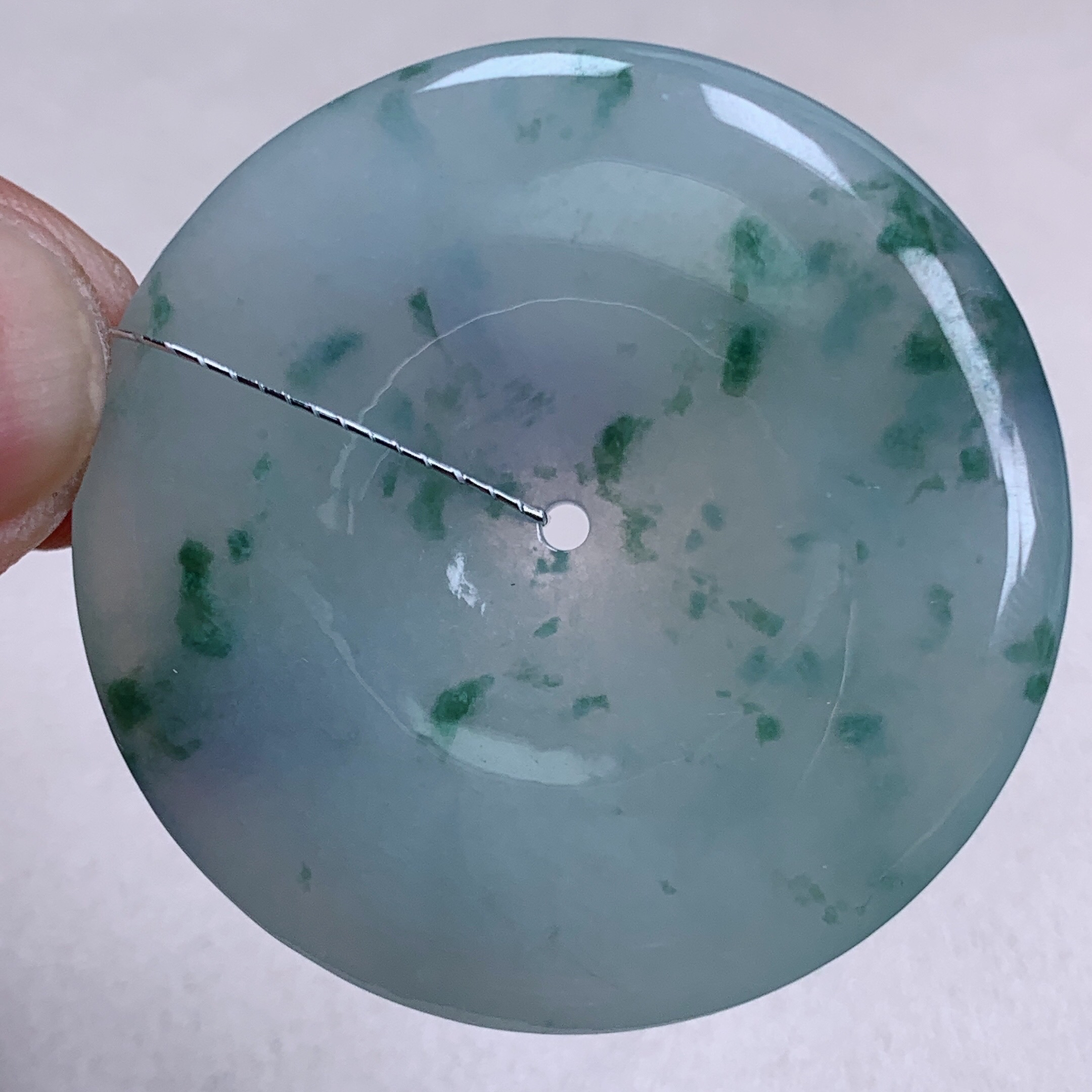 缅甸天然A货翡翠大件飘花飘紫春彩平安扣 底妆细腻42.2-6.3mm