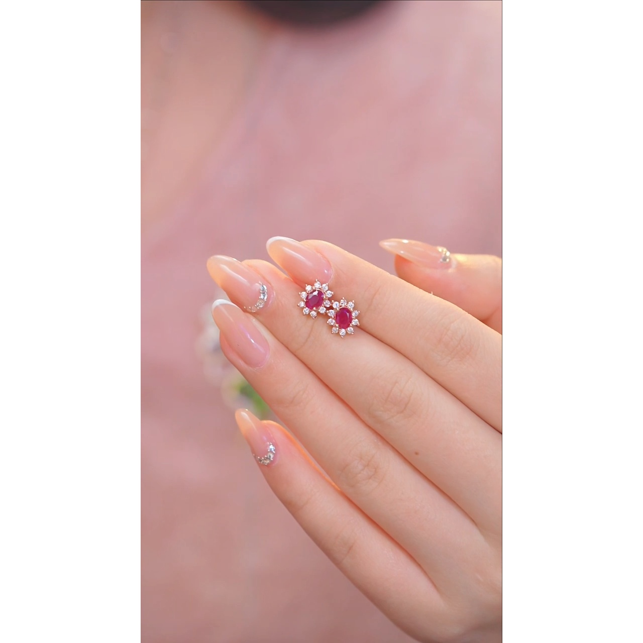 红宝石耳饰银S925镶嵌@@E4389