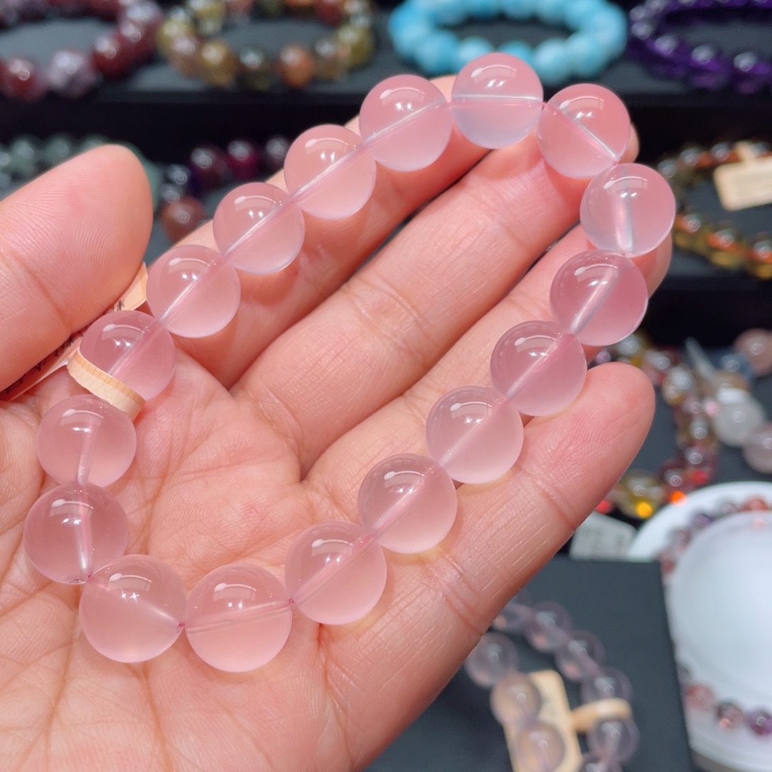 水晶手链未镶嵌粉晶手链，晶体通透