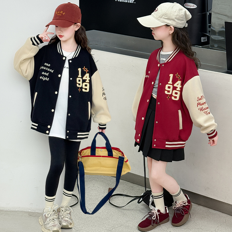 女童外套春秋2025秋季新款6-15岁潮酷小女孩休闲时髦棒球服外套