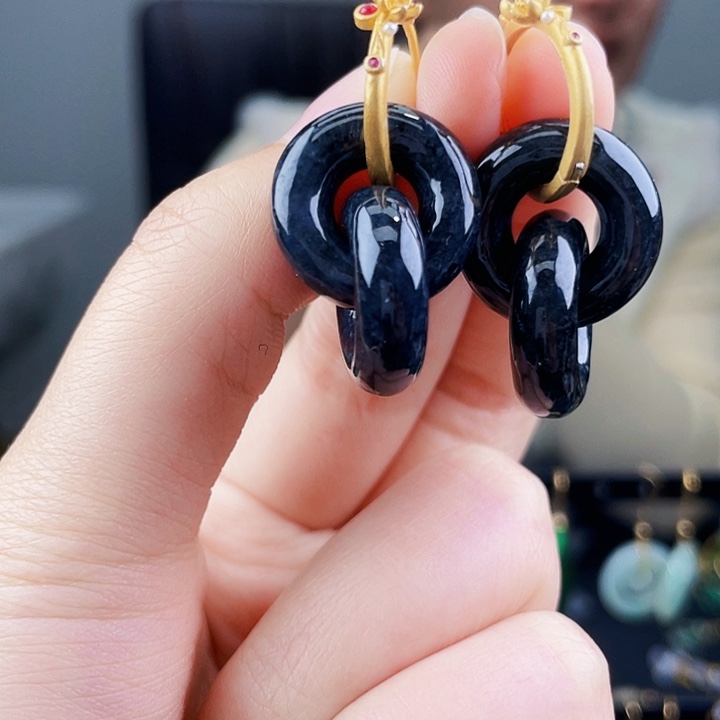 翡翠耳饰银S925镶嵌饰品