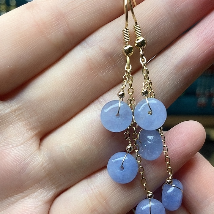 石英质玉耳钉银S925镶嵌