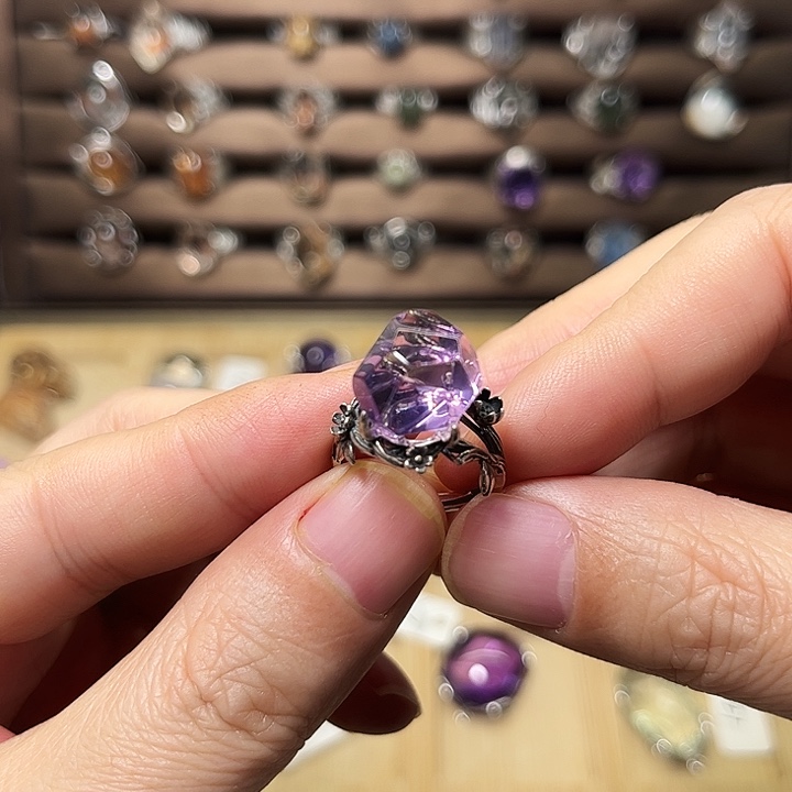 戒指银S925镶嵌水晶