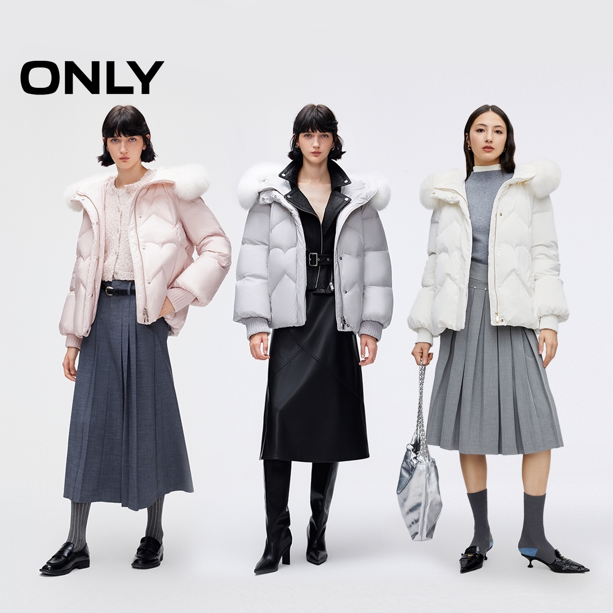 【90羽绒】2025冬季新款绗缝狐狸毛领连帽女|125423082