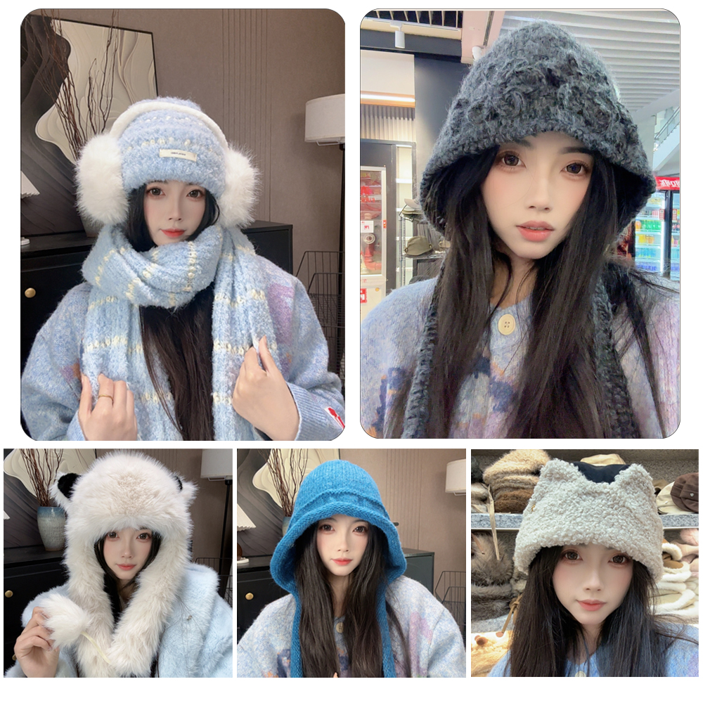 A秋冬季流苏款渔夫帽韩版可爱毛绒显脸小包头帽针织帽加绒保暖