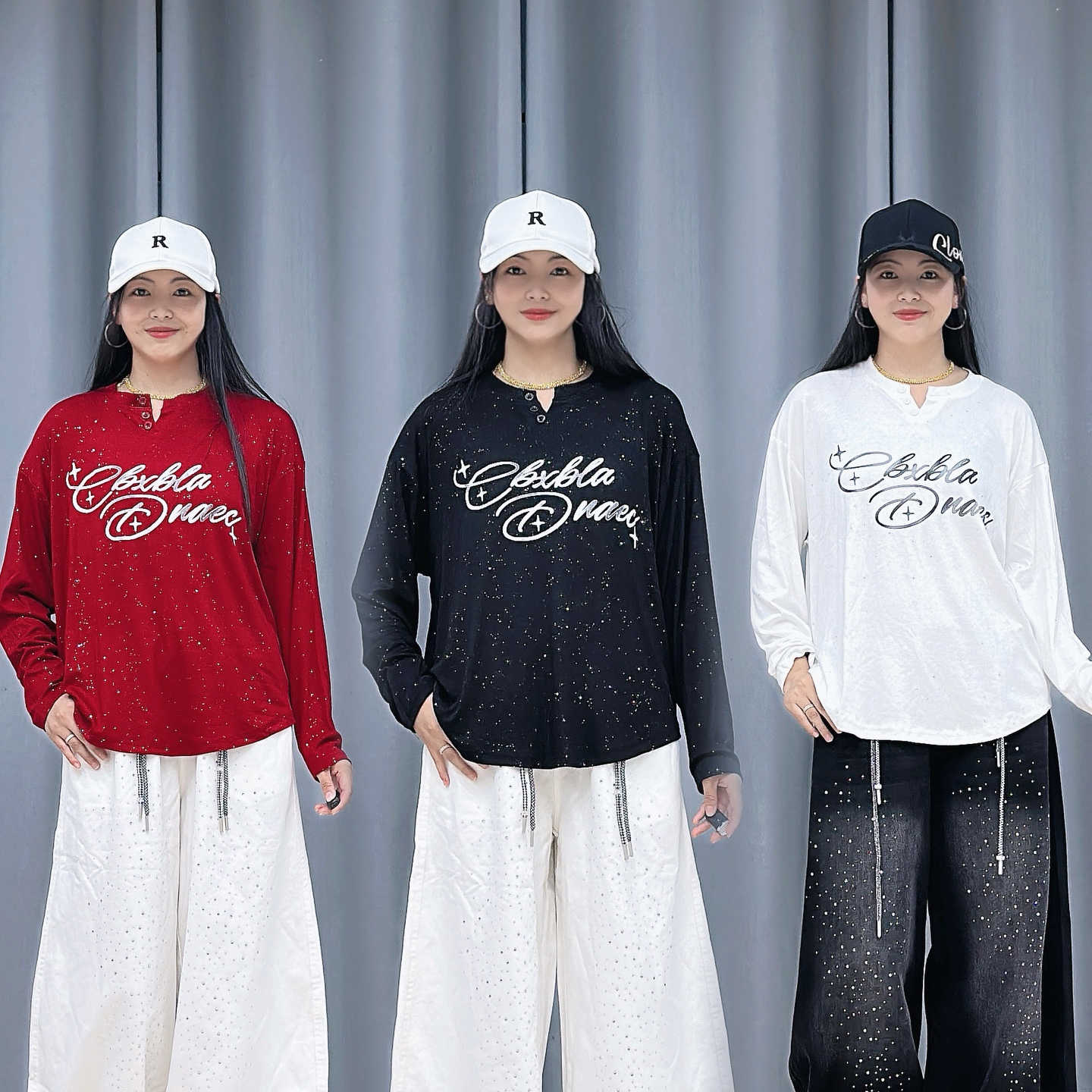 562亮闪闪莫代尔宽松字母上衣休闲韩版时尚垂感好长袖印花