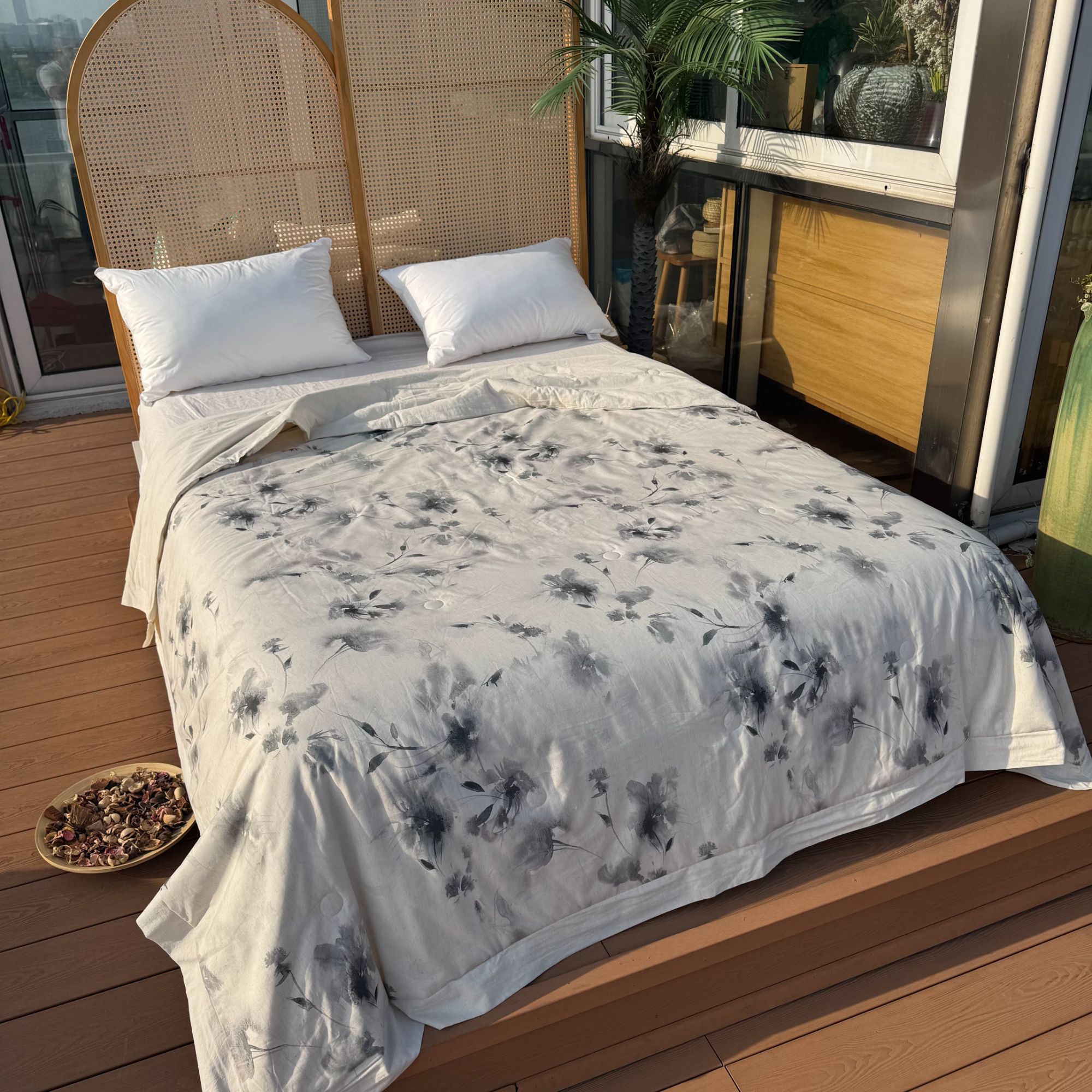 国风棉麻蚕丝夏被宽边单人夏凉被亲肤柔软墨染芳华学生薄款双面