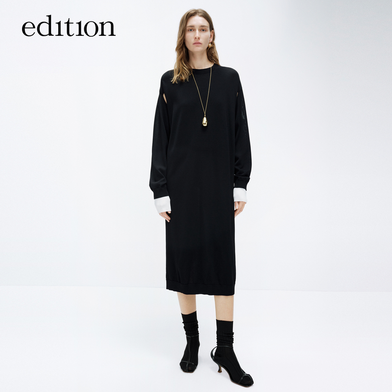 【丽公主】edition假两件破洞醋酸连衣裙#EBD1DRS023