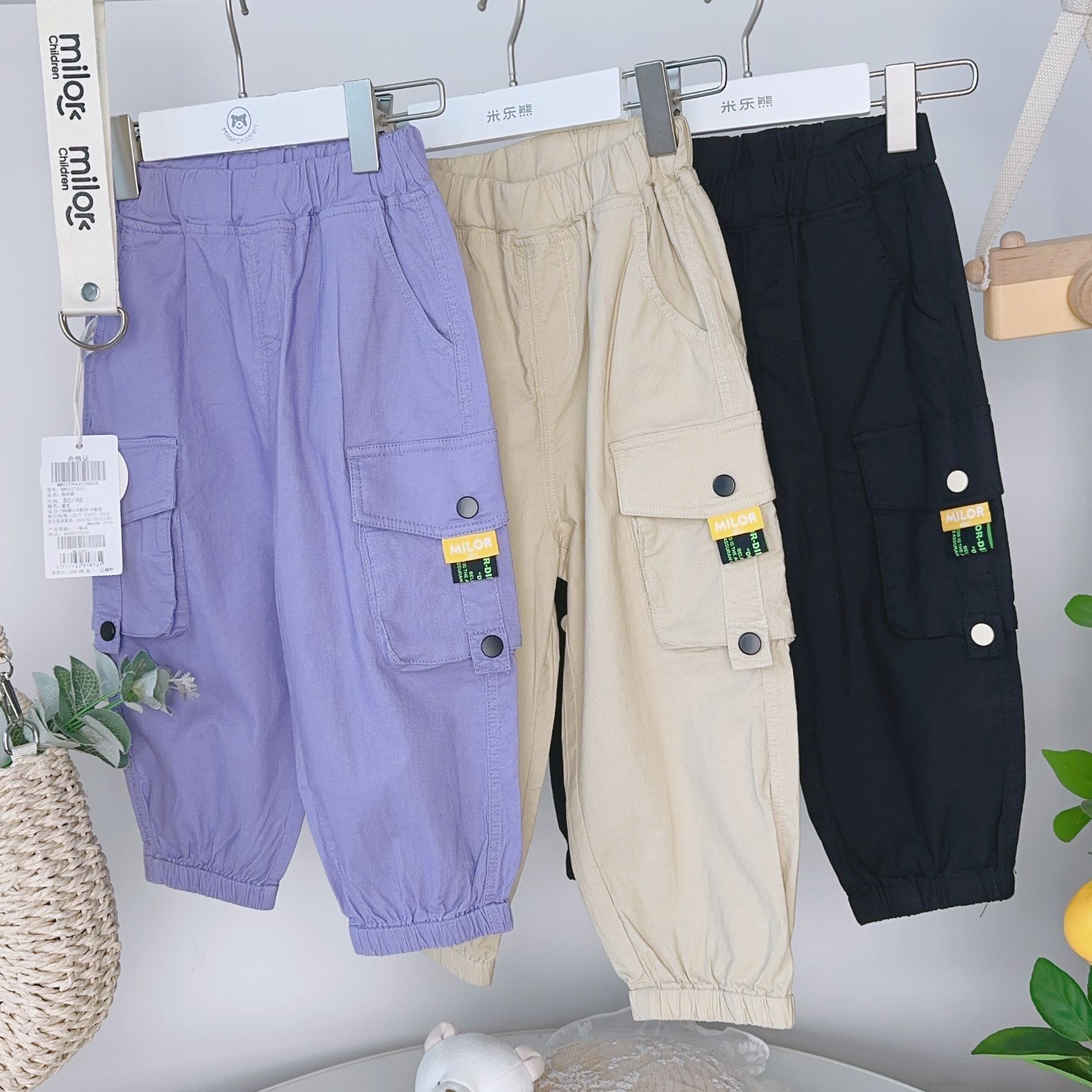 1273米乐熊男女童工装裤春秋儿童裤立体口袋百搭休闲裤春款