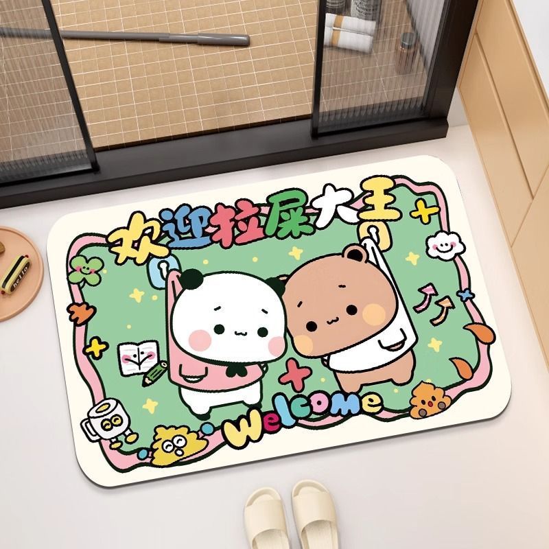 可爱一二布布浴室厕所门口硅藻泥地垫吸水速干脚垫厕所防滑地毯