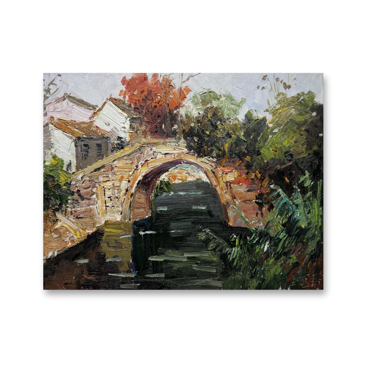 原创手绘风景油画50x40cm江南古镇乡村风格作品