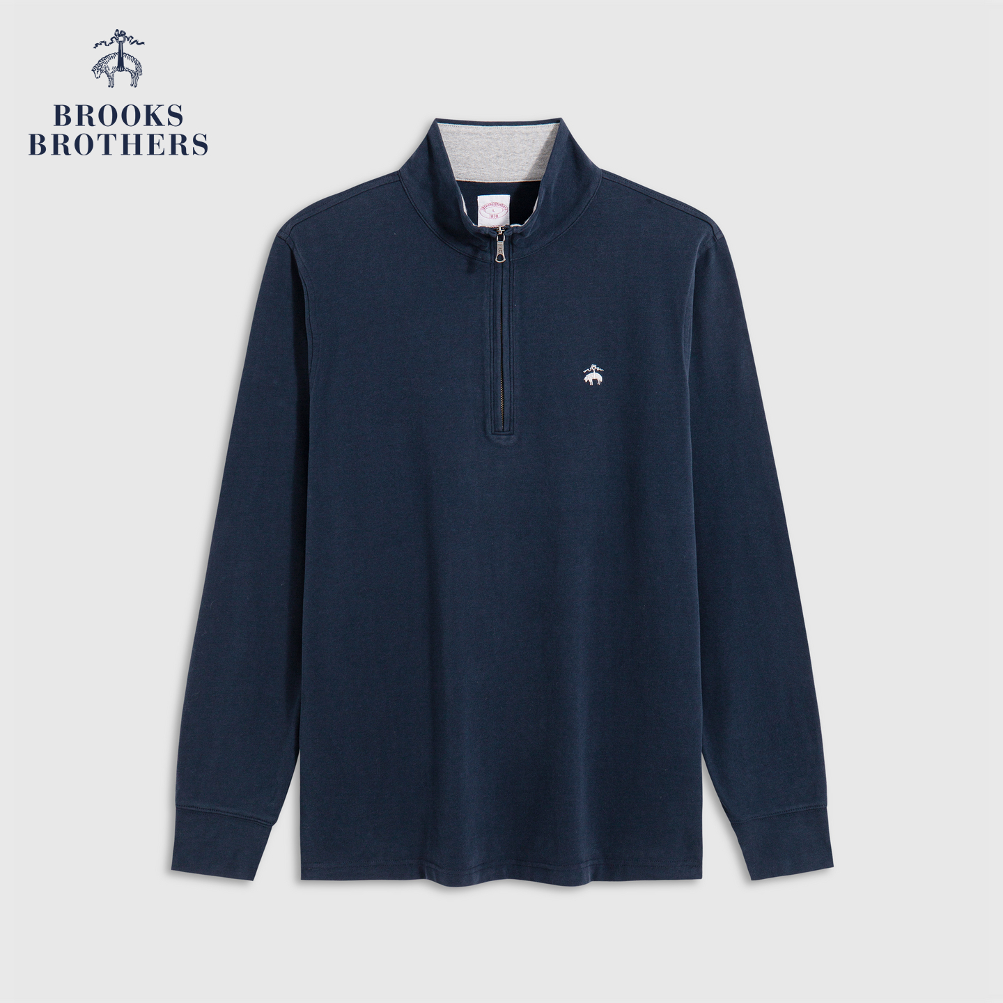 Brooks Brothers/布克兄弟男士早秋新品纯棉半高领刺绣logo上衣
