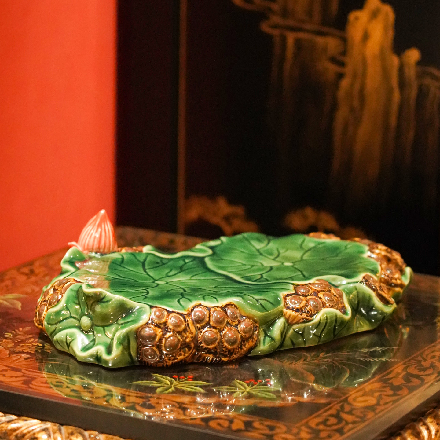 【本尼家】W32非遗手工石湾陶瓷荷韵飘香干泡台底座摆件