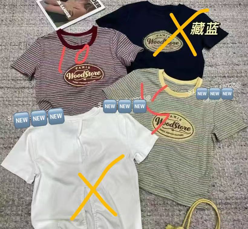 深圳南油高货圆领扎染短袖时尚百搭短款字母常规款T恤印花条纹