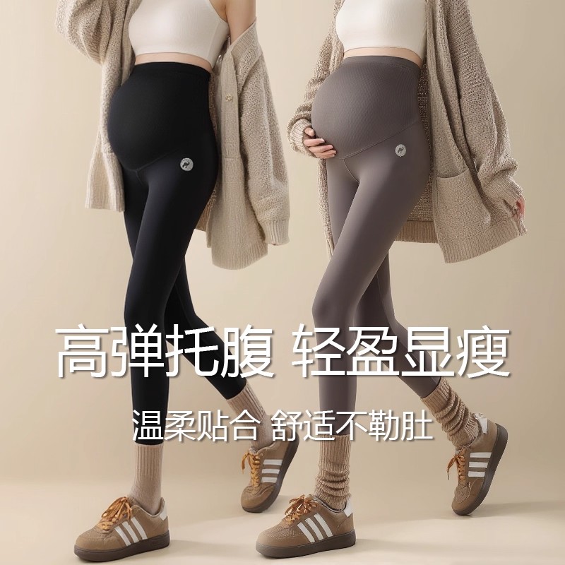 孕妇鲨鱼裤高腰高弹显瘦瑜伽加绒加厚打底裤芭比裤秋冬季保暖长裤