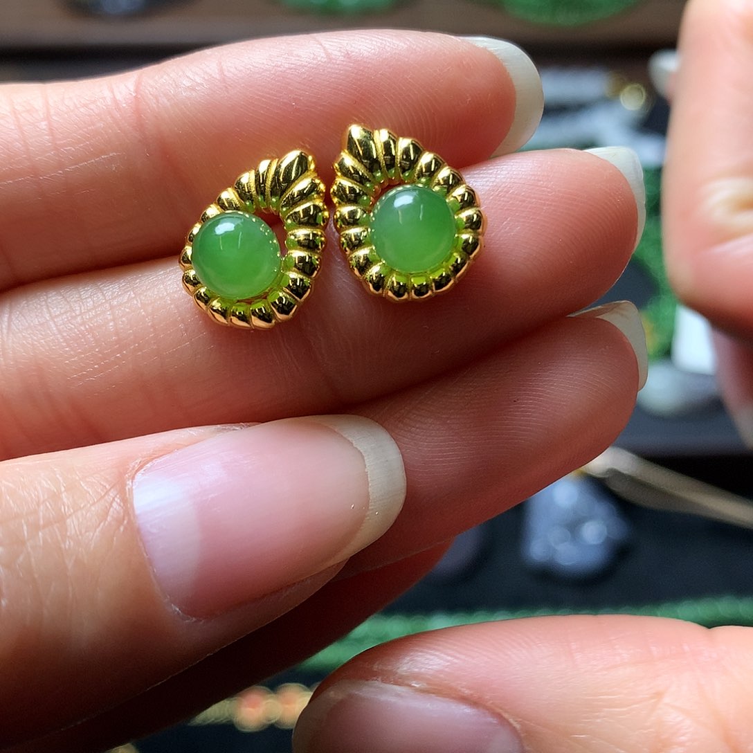 和田玉耳饰银S925镶嵌