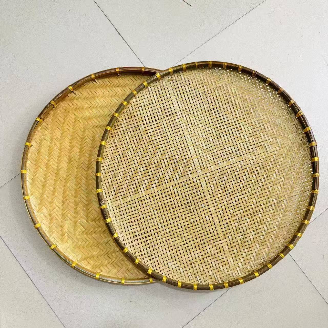 AAAA二件套（60带孔+60回型密编）烟熏竹编纯手工大簸箕晾晒框