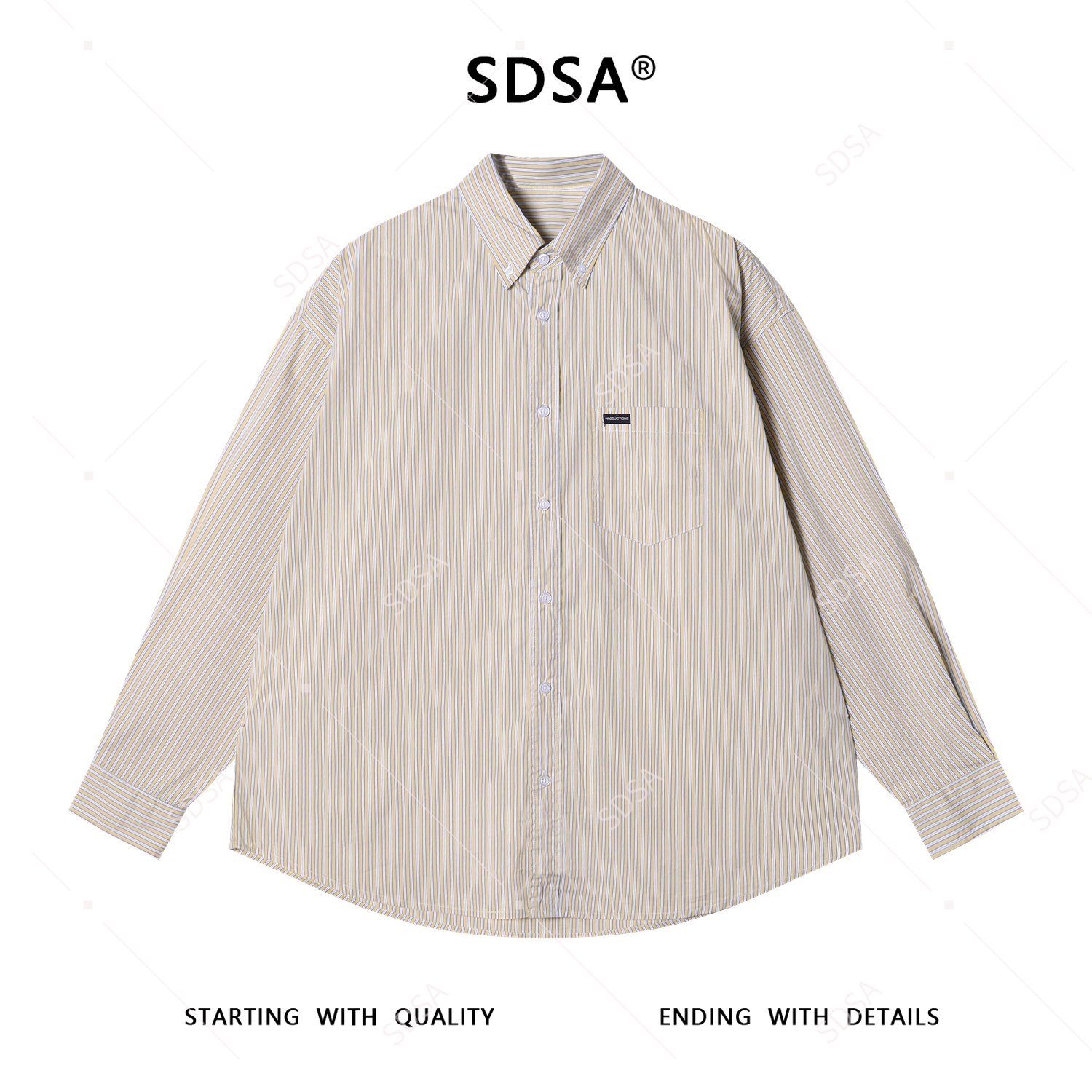 SDSA男士秋冬新款痞帅男装潮牌撞色竖纹口袋翻领长袖衬衫宽松百搭
