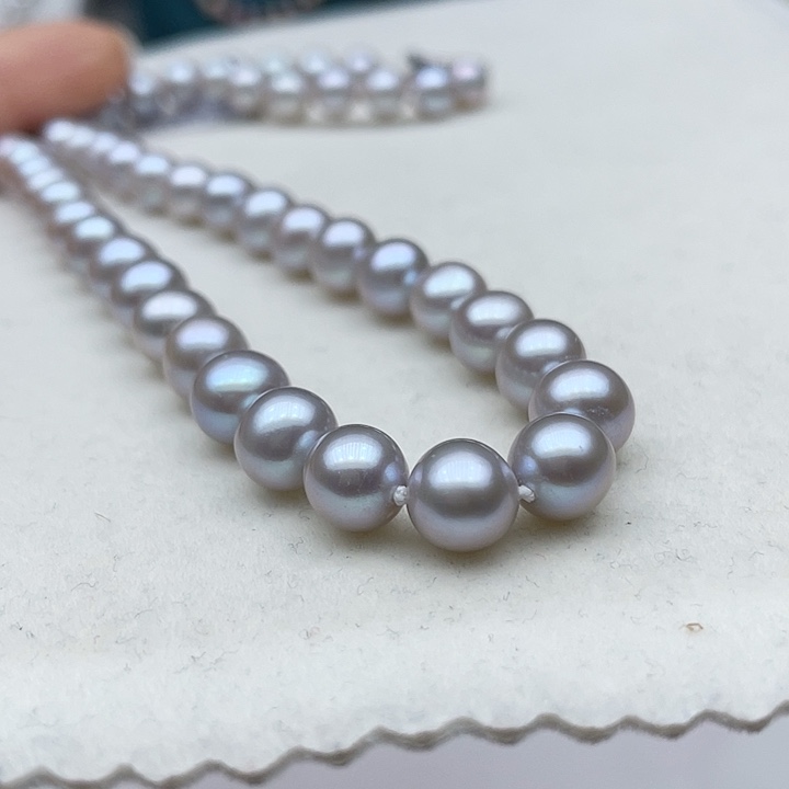 淡水珍珠颈饰银S925镶嵌8极光炫蓝光